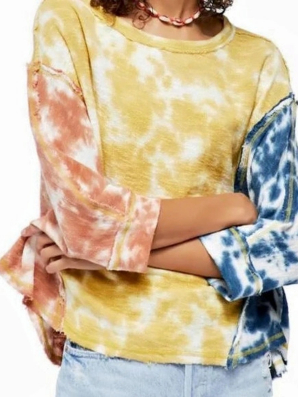 We The Free Tie-Dye Dolman Sleeve Top in Pink, Yellow & Blue Like New